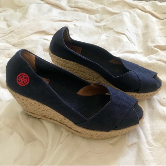 “SOLD” Tory Burch Navy Blue Espadrille Wedges - Picture 2 of 6